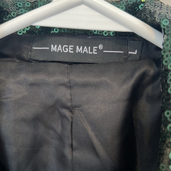 Mage Male Womens Emerald Green Sequin Blazer Jacket NYE Holiday Satin Size Large - Picture 4 of 16